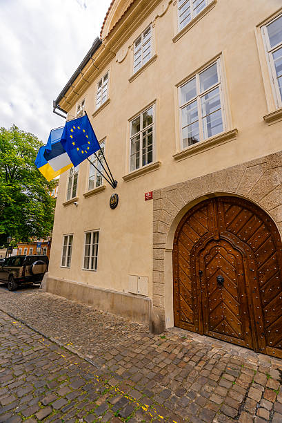 istock Estonian Embassy with EU Flag in Prague, Czechia. 2243970190