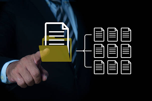 istock Businessman check electronic data on digital on virtual screen, Concept of document management system, Document Management System and process automation to efficiently paperless operate 2243972908