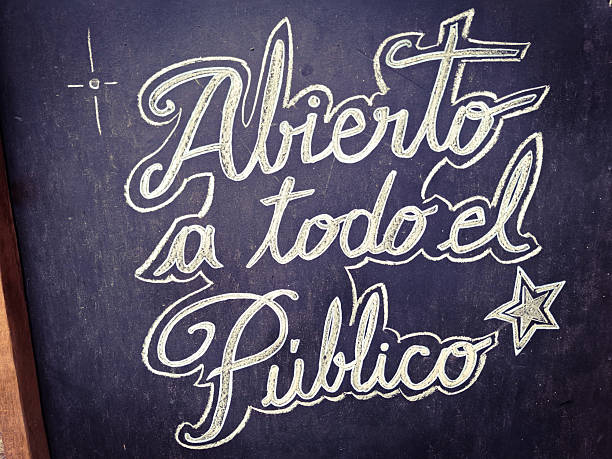 Restaurant or small business standing board Chalkboard with spanish text. \