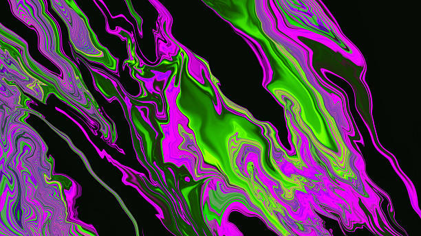 istock Neon green pink purple liquid swirl line on black background. Abstract defocused wave. Glitch Art trippy digital screen. Backdrop. banner. Template. Trippy texture. VR. metaverse. Tech luxury card. 2243977752