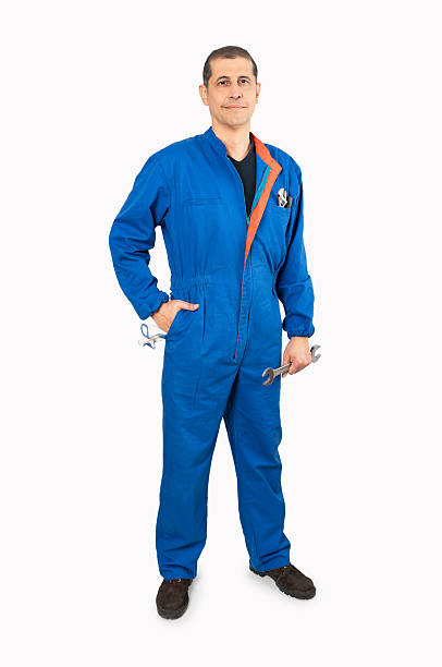 istock Blue collar worker in blue overall 2243977769