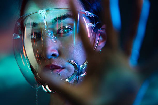 istock Futuristic Woman Wearing AR Visor 2243979838