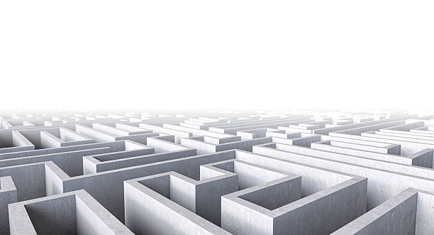 istock Concrete maze extending into fog representing challenge and confusion 2243980737