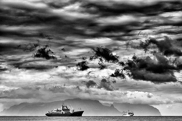 Sea width scenery in black and white.