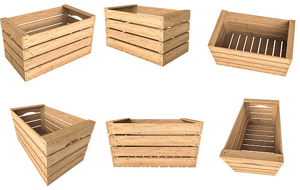 istock Wooden crates set showing various angles and perspectives 2243987218