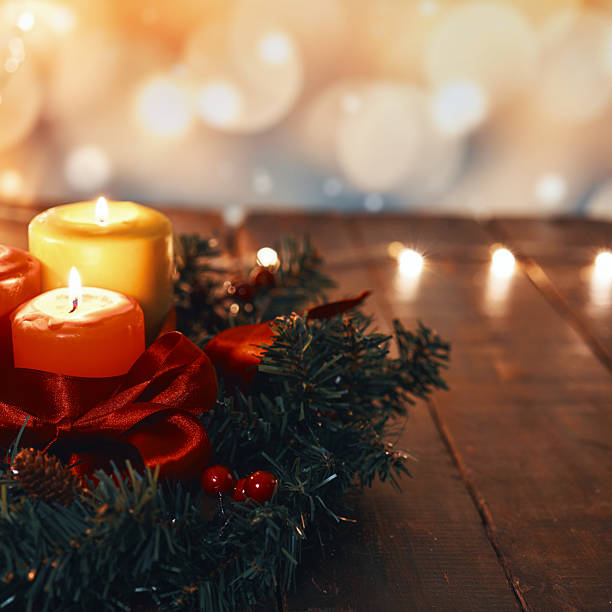 istock Christmas Decoration with Candles and Holiday Lights 2243988251