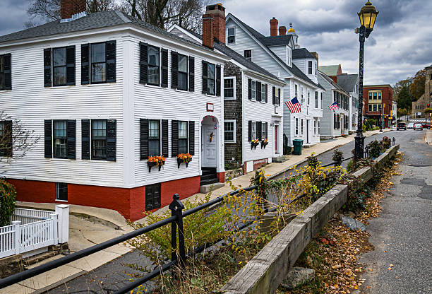 Plymouth, Massachusetts, USA -October 27, 2025-   Leyden Street, originally named First Street, is the oldest continuously inhabited street in Plymouth, Massachusetts. The Pilgrims settled on the road in 1620 before calling it Leyden Street in 1823.