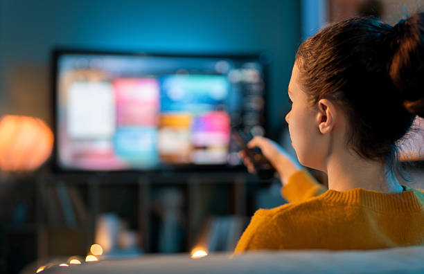 istock woman watching TV at home 2243996545