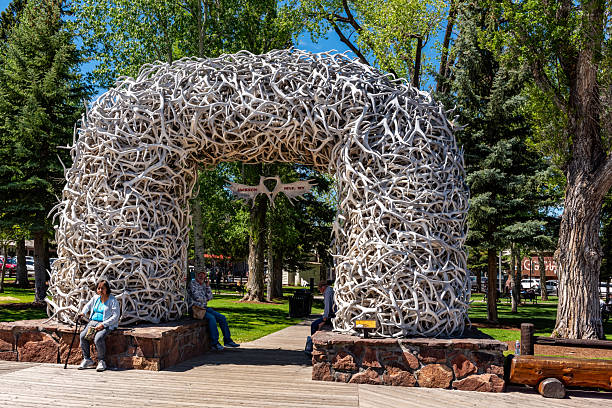 Tourists are visiting Jackson Square park, Wyoming, USA