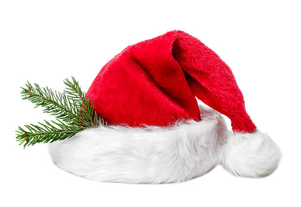 Santa Hat with a small fir tree branch isolated on a white background.