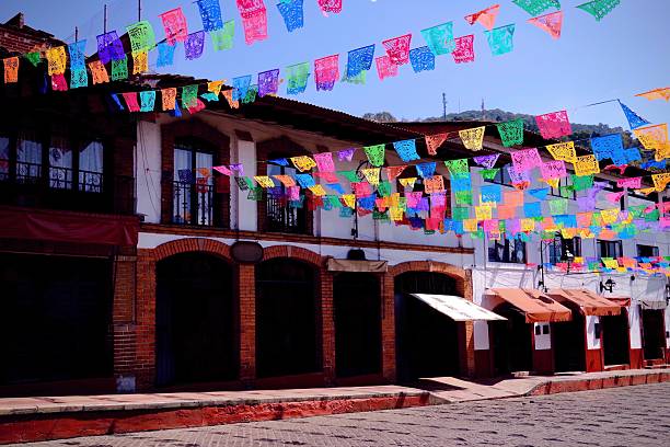 istock Historic Buildings with Festive Papel Picado (Valle de Bravo, Mexico) 2244029082