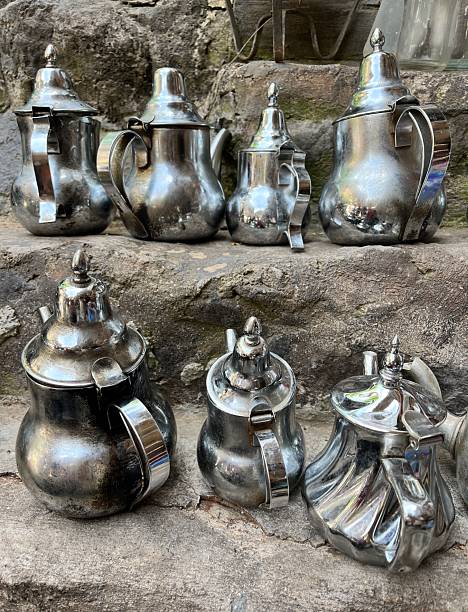 istock Moroccan silver teapots displaying traditional culture and taste in Morocco 2244032144
