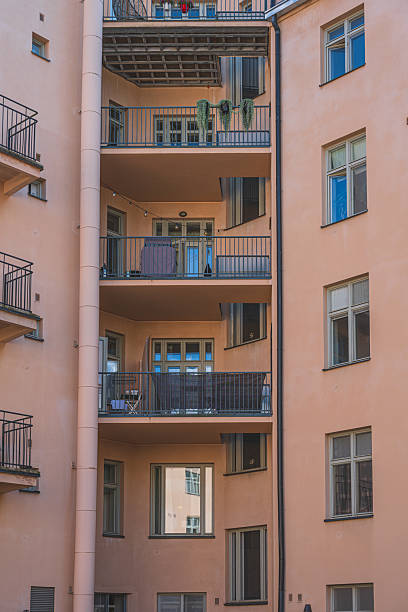 istock Residential apartment balconies with railings.. 2244035237