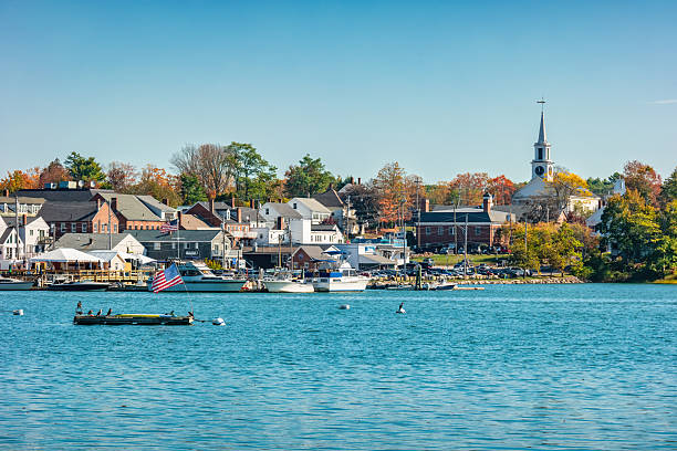 View of Damariscotta, a popular tourist destination on the coast of Maine, USA.