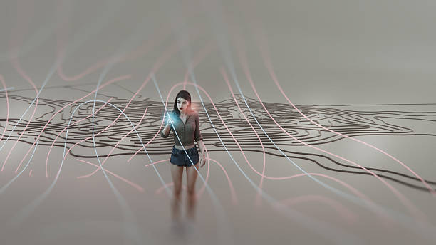 istock Young woman standing in futuristic VR environment 2244053841