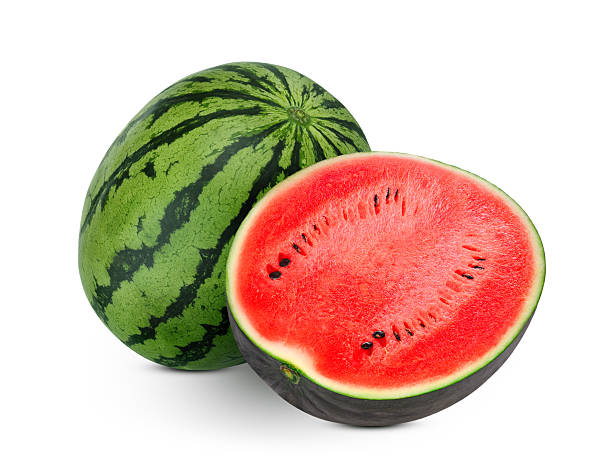 whole and half of watermelon isolated on white background