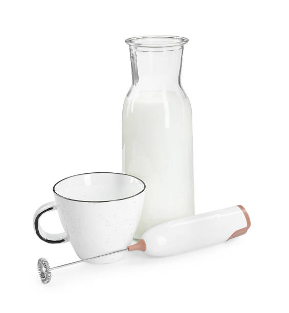 istock Mini mixer (milk frother), cup and bottle isolated on white 2244074923