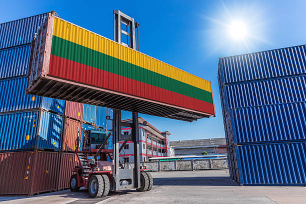 istock Products shipping cargo goods with Lithuania flag for import export business from Lithuania country 2244091998