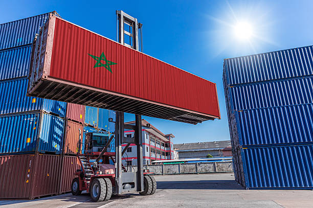 istock Products shipping cargo goods with Morocco flag for import export business from Morocco country 2244092007
