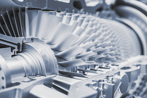 Interior gas Turbine Engine, High Precision Advance Engineering. Large Fan blade rotor In Jet Engine or Steam Power Plant.