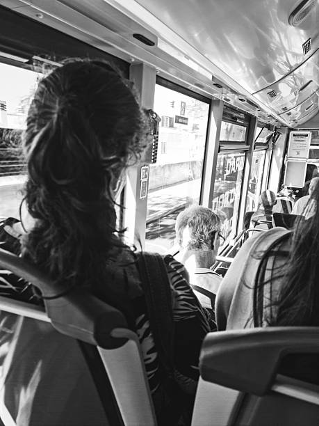Yokosuka, Kanagawa Prefecture, Japan - September 14, 2021: A Passenger depart a bus on Blue Street from their morning commute.