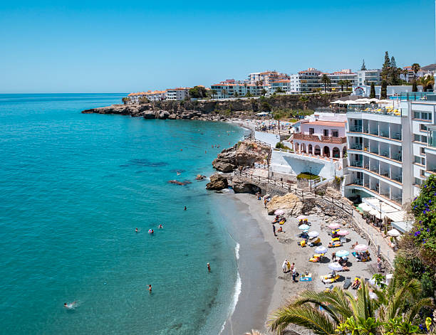 Beautiful view from Balcon de Europa, Nerja, Spain. Costa del Sol coast.