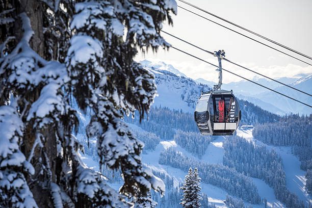 istock Gondola on cables above forest and mountains 2244104629