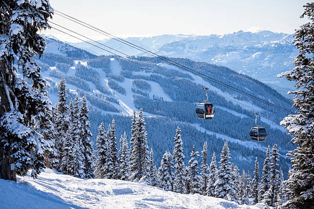 istock Gondola on cables above forest and mountains 2244104635