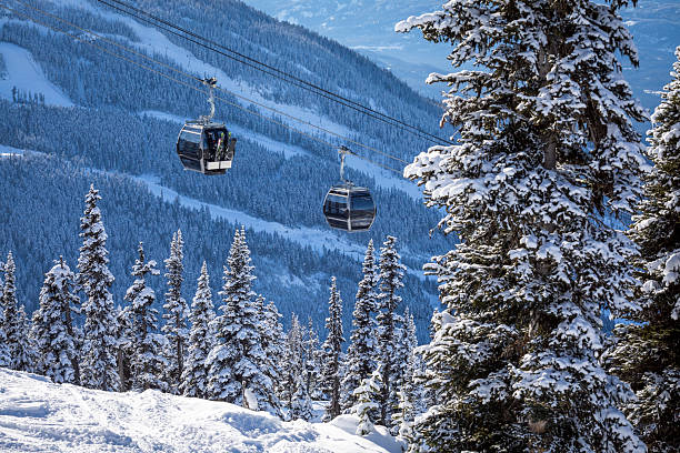 istock Gondola on cables above forest and mountains 2244104636