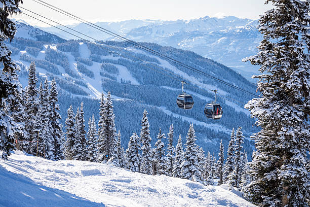istock Gondola on cables above forest and mountains 2244104637