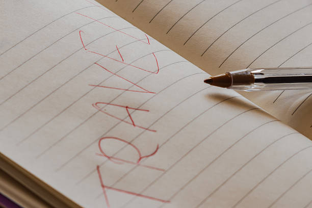 istock Handwritten red travel word on a notebook page with a pen, planning a trip 2244105869