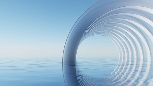 istock 3d illustration of abstract minimal Geometry background, Circular geometric shape with glass design on water surface, Product presentation backdrop 2244107785