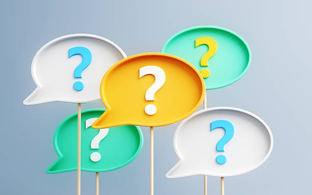 istock Colorful Question Mark Text Inside Colorful Speech Bubbles on Blue Soft Infinite Background 2244110244