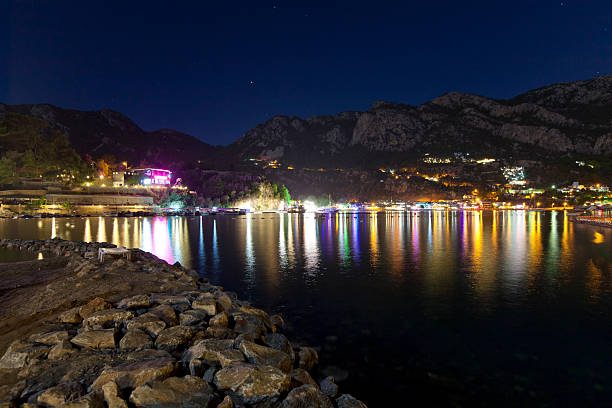 Aegean coastline at night in Marmaris, Turkey