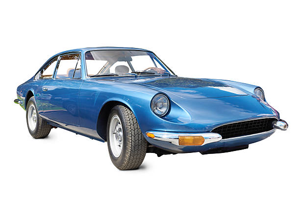 Retro blue sport car isolated on white background