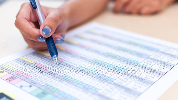 istock Project management progress tracking overview of office document analysis in professional settings 2244114202