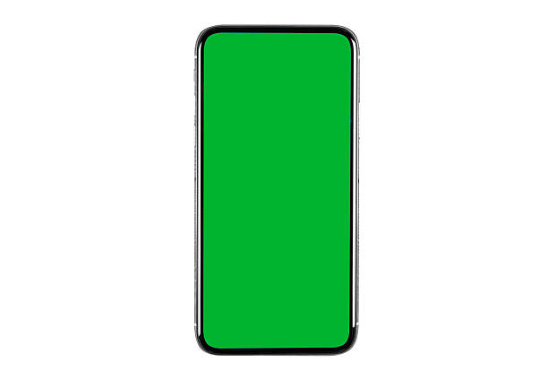 istock White smartphone with green color on screen isolated white background. Front side smartphone with green color on screen 2244114204