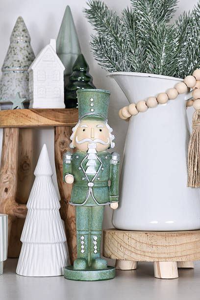 istock Farmhouse style Christmas home decoration with  mint green nutcracker 2244124414