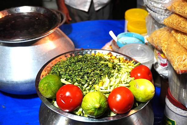 Street food salad toppings with chopped coriander