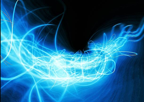 Abstract background of glowing blue light trails forming dynamic energy waves. Futuristic neon motion design representing technology, electricity, and digital power. Perfect for AI, innovation, or science themes.