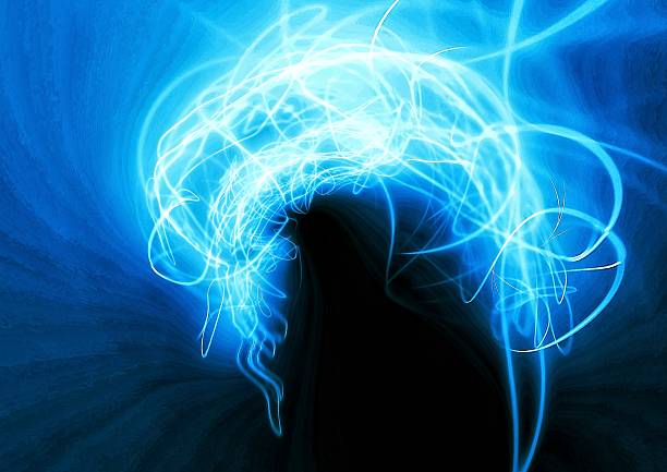 Abstract background of glowing blue light trails forming dynamic energy waves. Futuristic neon motion design representing technology, electricity, and digital power. Perfect for AI, innovation, or science themes.