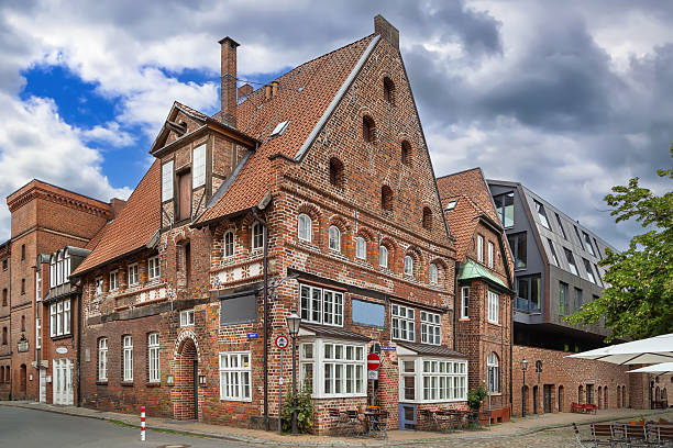Street with historical houses in Luneburg city center, Germany