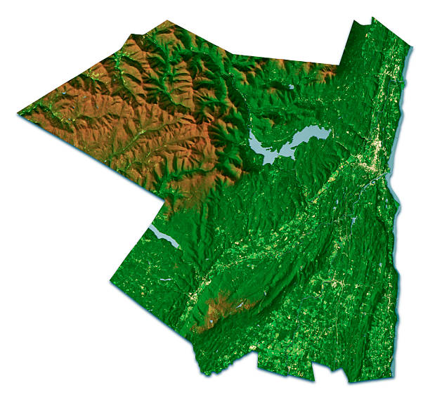 Ulster County NY Satellite Topographic Map 3D Render Isolated Color