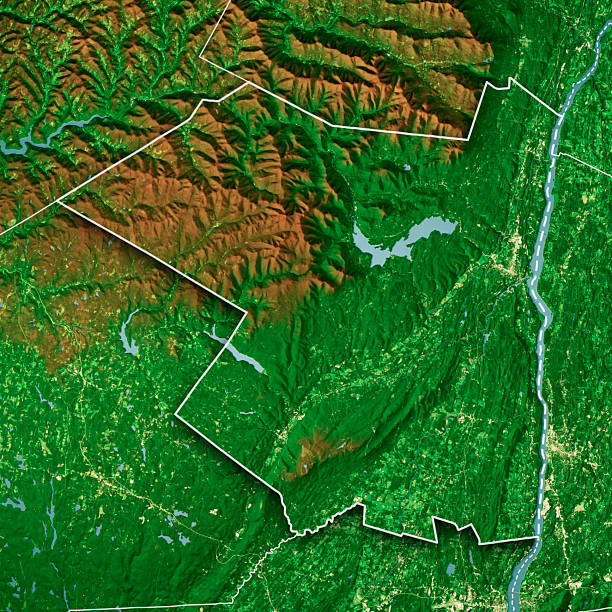 Ulster County NY Satellite Topographic Map 3D Render Color Border