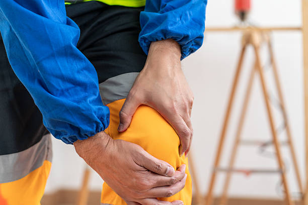 istock Worker with injury leg at the workplace 2244134865