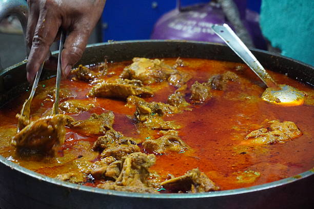 Street Food Mutton Curry In Large Pot in a Food Stall