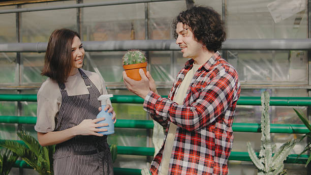 istock Engaging conversation between two people in a greenhouse while caring for plants during a sunny afternoon 2244138787
