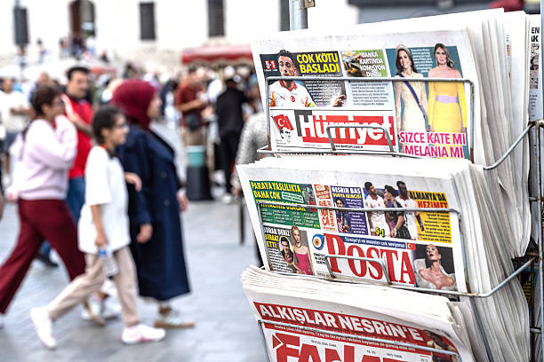 Istanbul, Turkey. September 18th 2025. Popular Turkish newspapers for sale outside a shop in a busy shopping district of Istanbul, Turkey.