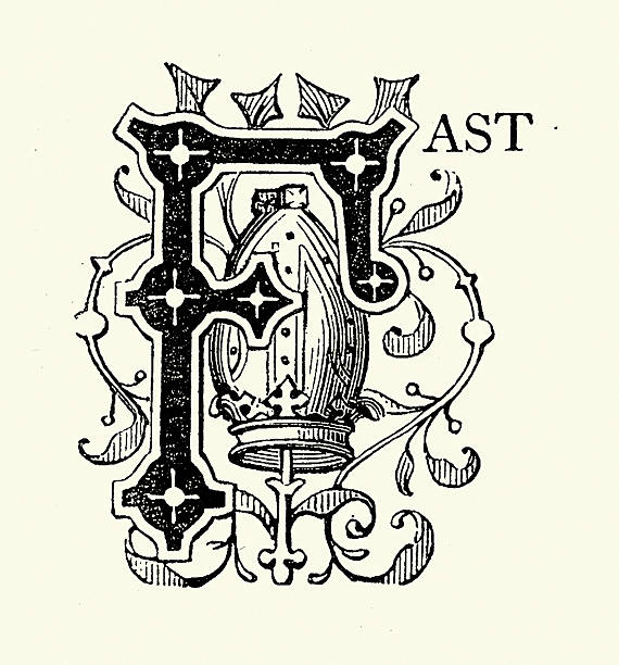 Design element, Gothic capital letter F, Fast, Bishop's mitre Victorian, Vintage illustration, 19th Century style, 1870s