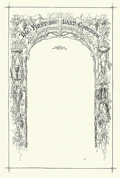 The First and Last Communion, Victorian design element, frame, Christianity, Vintage illustration, 19th Century style, 1870s